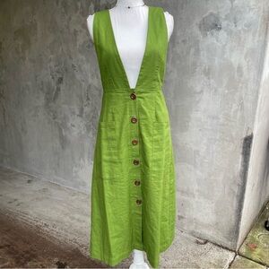 Green Linen Pinafore Dress